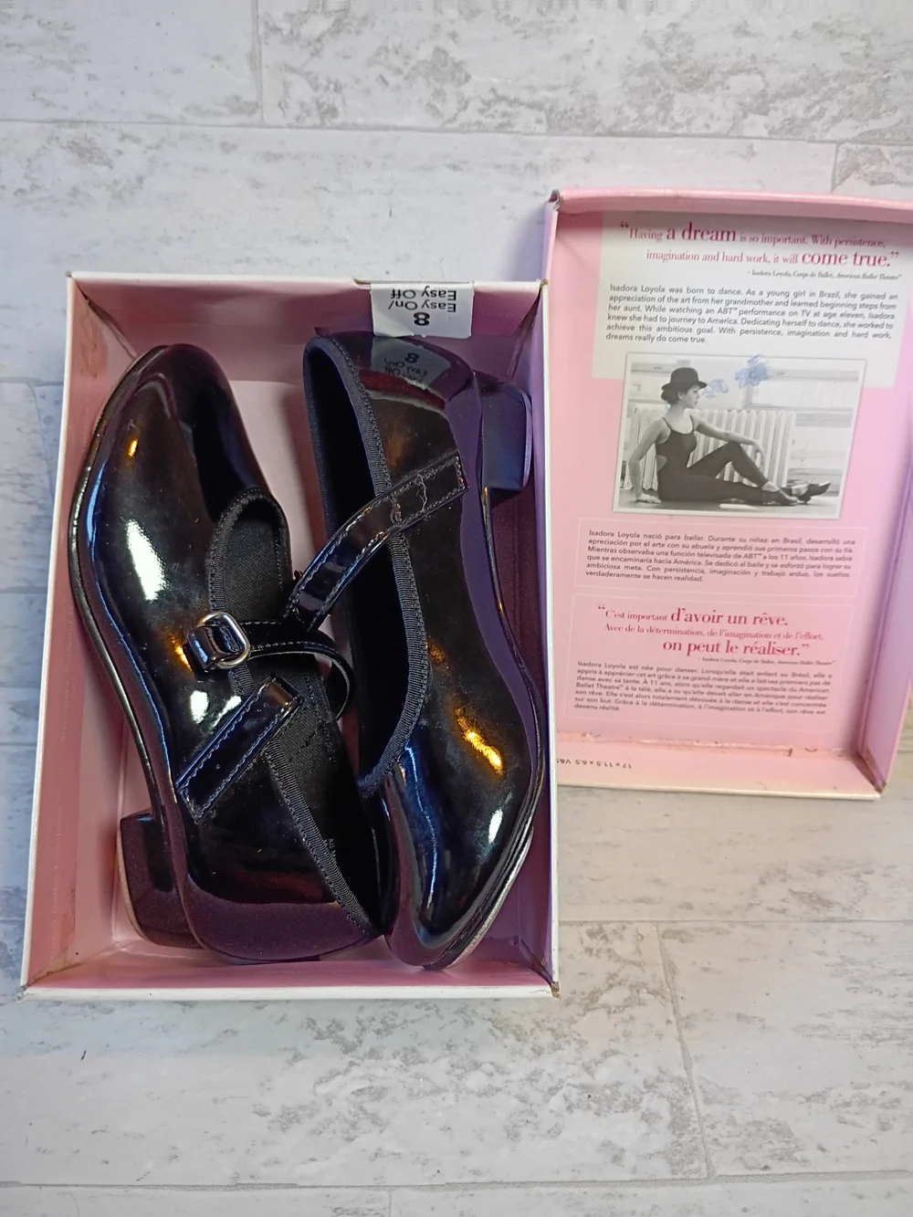American Ballet Theatre ABT Girls' Mary Jane Tap Dance Black Strap Shoes sz 8